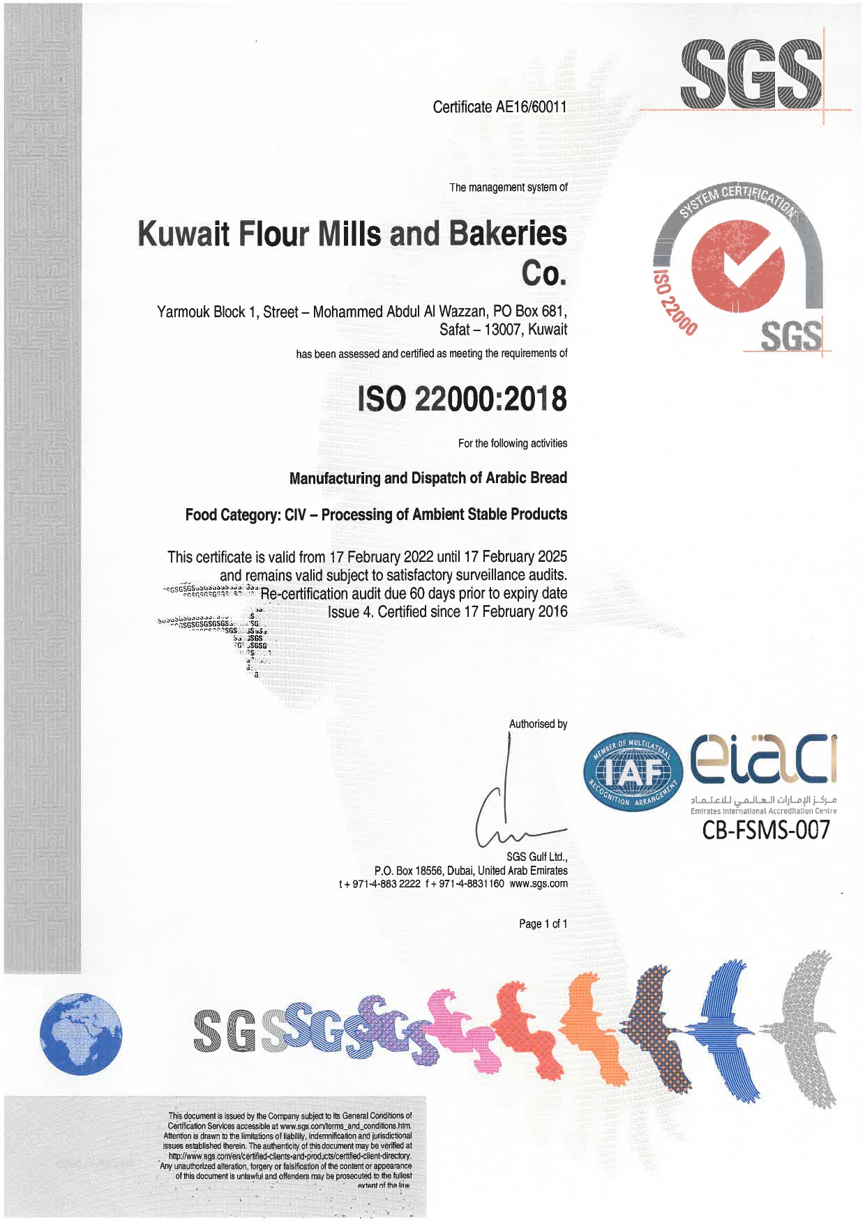 ISO 22000-2018 Yarmouk Valid till 2025